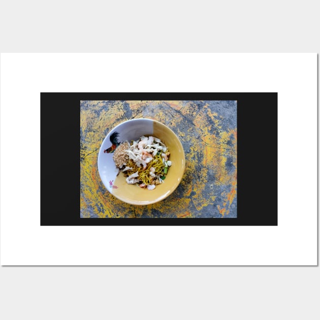 Thai street food. Asian yellow egg noodle with chicken and shrimp Wall Art by Nalidsa